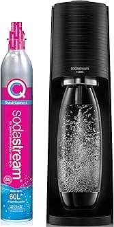 Terra Sparkling Water Maker (Black) with CO2 and Dishwasher Safe Bottle