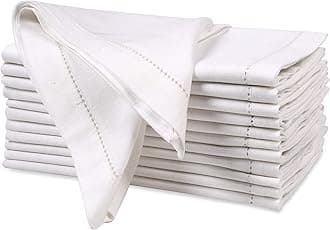 Ramanta Home 20x20 White Cotton Linen Hemstitched Dinner Napkins Set of 12