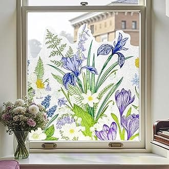 Window Privacy Film Spring Summer Flower Window Film Window clings Non-Adhesive Reusable Decoration for Room Kitchen Windows Bathroom Doors 44X200CM