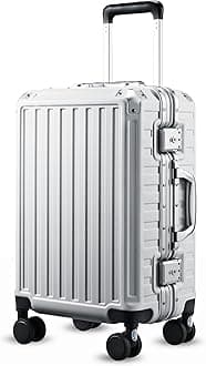 Carry On Luggage with Spinner Wheels, 8010S Aluminum Frame Zipperless Polycarbonate Hard Shell Suitcase (ZX-Core, Silver, 20 Inch)