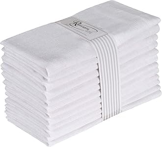Cotton Dinner Napkins 12 Pack (18x18 Inches) White, 100% Cotton, Tailored with Mitered Corners and a Generous 1" Hem, Soft and Comfortable - Ideal for Events and Regular Home Use