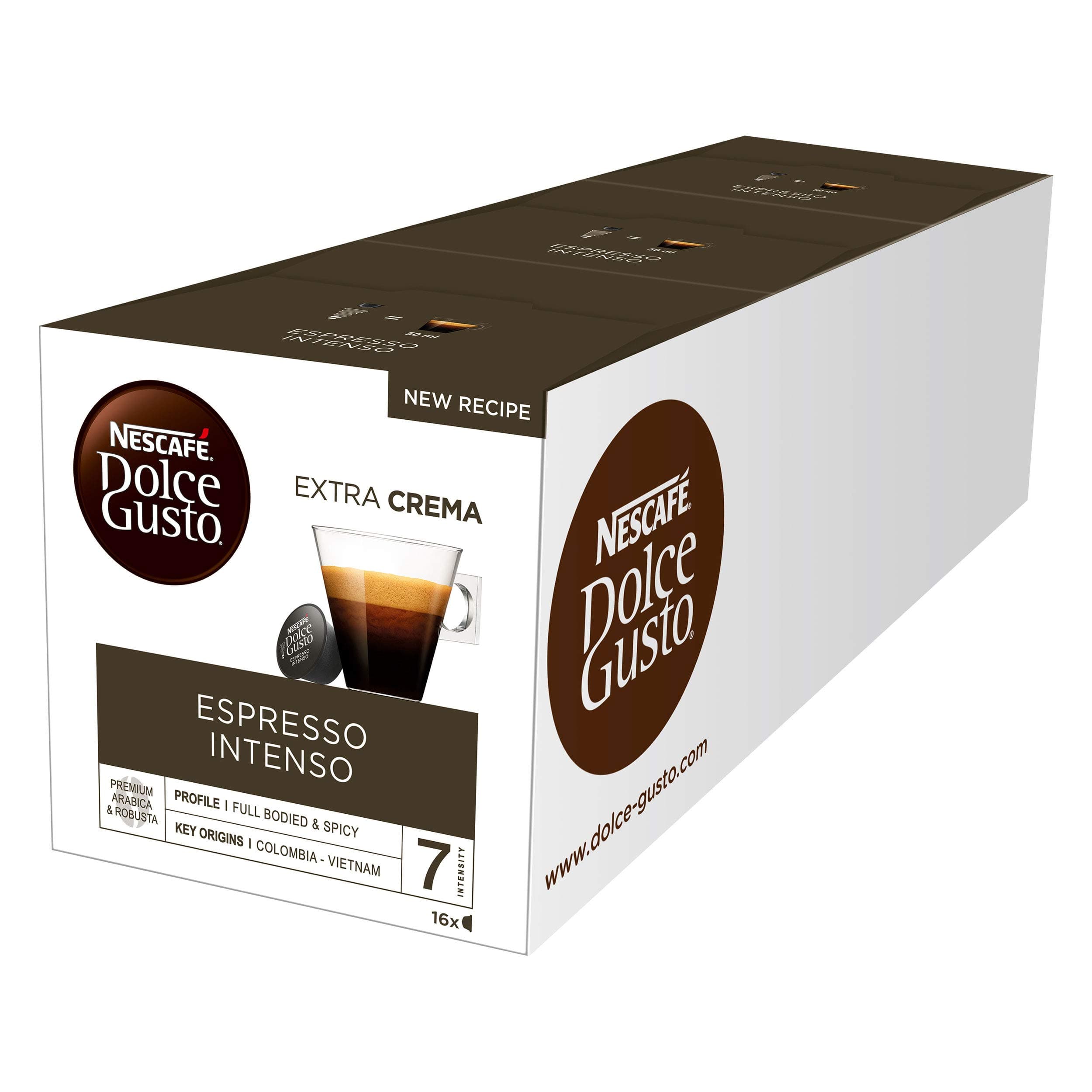NESCAFÉ Dolce Gusto Espresso Intenso Coffee Pods, 16 capsules (48 Servings, Pack of 3, Total 48 Capsules)