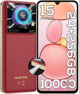 OUKITEL C60 PRO Android 15 Cell Phone Unlocked 2025-24GB+256GB/TF 1TB, 10000mAh Battery, 6.88'' Display Smartphone,110dB Speaker,120LM Flashlight, 13MP Camera, 4G Dual SIM Phones, GPS/NFC/OTG, Red