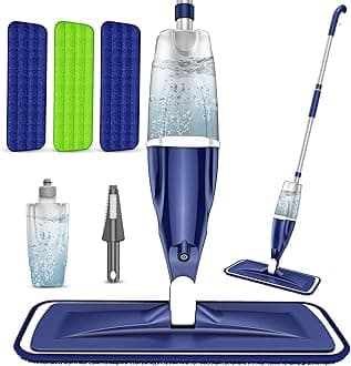 EXEGO Microfibre Spray Mop - 4x Reusable Washable Pads - 360° Swivel Head - Flat Mops for Laminate, Tile, Wood, Hardwood Floors