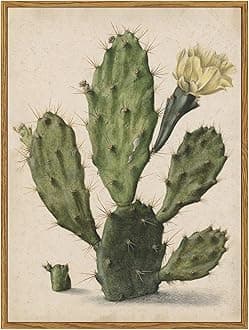 ARPEOTCY Vintage Framed Canvas Cactus Wall Art, Botanical Floral Office Decor, Rustic Kitchen Still Life Paintings Retro country Decor, 12x16 Inch