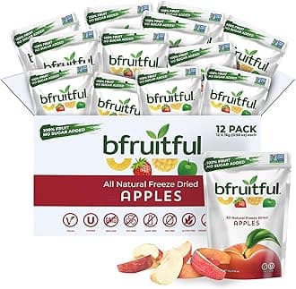 bfruitful Freeze-Dried Apple, Freeze Dried Fresh Fruit Bites, Gluten Free, Vegan, Dairy Free, Kosher, No Sugar Added, Non GMO, Healthy Snacks for Kids or Adults, 0.56 oz Single-Serve Snack Packets, 12 Pack