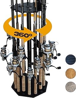 Rush Creek Creations | 16-Rod Fishing Rod Holder, Industrial Wall Mounted Tiered Shelf, Steel, Revolving, Large, For Garage Fishing Gear Organization