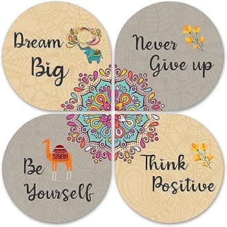Artvibes Dream Big Quotes Wooden Wall Hanger | Quotes Decor Item | Motivational Wall Decor | Wall Poster | Art Piece | Graphic Art | Gift Items | Office Wall Decoration Items (WH_8407N), Set of 4