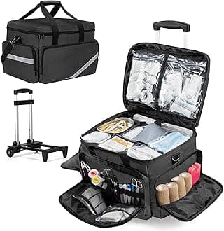 Trunab Rolling Medical Bag with Detachable Trolley, Nurse Roller Bag with Removable Dividers, First Responder Bag Empty on Wheels for Nurse, Doctor