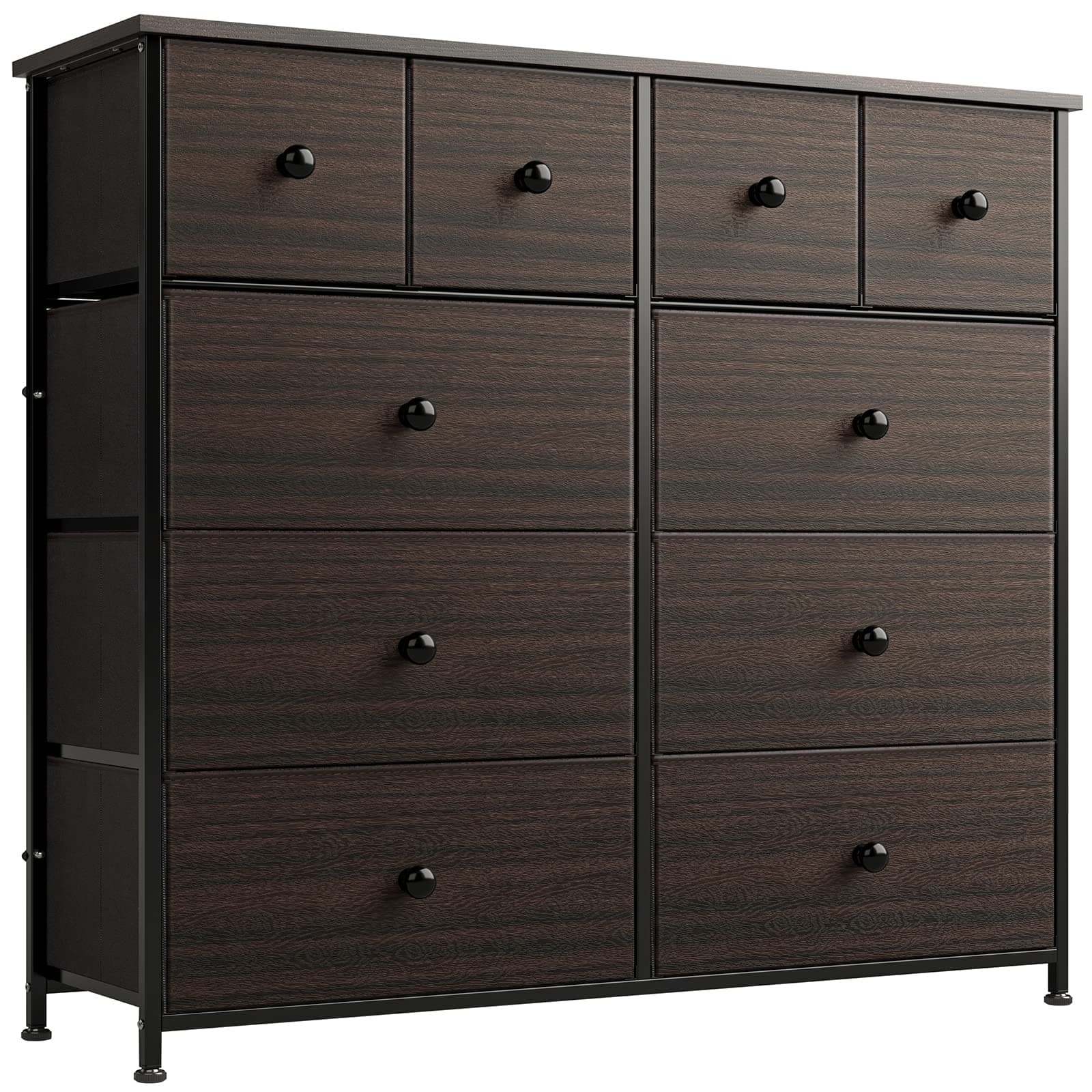 REAHOME Dresser for Bedroom with 10 Drawers, Wide Black Dresser with Wood Top...