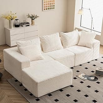 Vamcheer 3/4 Seater Modular Sectional Sofa - 274cm Oversized L-shaped Corner Couch with Memory Foam Seating & Detachable Backrest for Living Room Bedroom, No Assembly Required, Beige