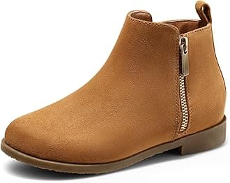 Girls Boots Kids Ankle Boots Zipper School Shoes Elegant Big Kid Fashion Winter Boots Zip-up Short Flat Bootie for Junior/Yourth