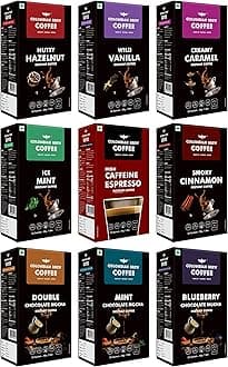 Colombian Brew Assorted, High Caffeine Espresso, Vanilla, Hazelnut, Caramel, Cinnamon, Double Chocolate, Blueberry, Mint Chocolate Mocha, Mint Instant Coffee Powder, 50g Each