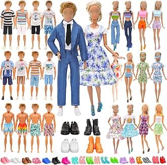 Miunana Lot 37 pcs Random Doll Clothes Shoes Set for 11.5 inch Doll, Includ 5 PCS Boy Doll Clothes + 10 Girl Clothes + 5 Girl Fashion Skirts + 2 Pairs for Boy Shoes + 15 Pairs of Girl Doll Shoes