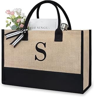 TOPDesign Personalized Initial Jute Bag, Tote Bag for Women