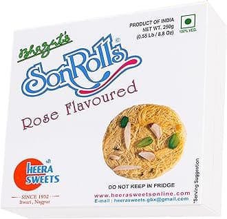 Bhagat’s Heera Sweets Rose Flavoured Son Roll 250 g Box | Nagpur’s Famous Indian Mithai | Soft Flaky Son Roll with Almonds & Pistachio | No Preservatives (Pack of 3)