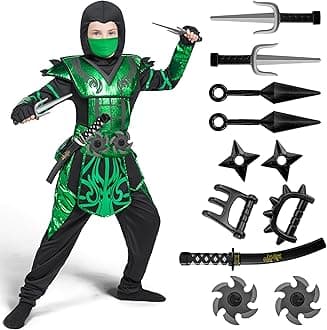Spooktacular Creations Halloween Ninja Costume for Boys, Green Ninja Costume for Kids Ninja Themed Parties