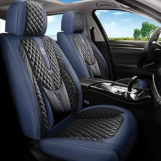 INZU Car Seat Cover 5-Seats Full Set Universal fit, Suitable for Most Cars, SUV, Airbags Compatible with Synthetic Leather Car Seat Cushion Protectors. (Black & Blue)