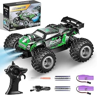 Remote Control Car, 2WD RC Cars, 1:18 Scale All Terrain Remote Control Monster Truck, 20 KM/H RC Trcuk with 2 Rechargeable Batteries and LED Toys for Boys