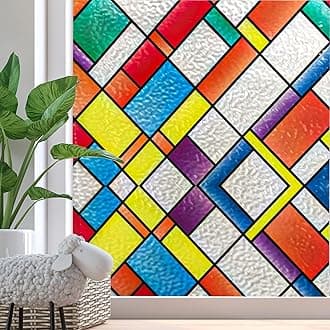 Zindoo Stained Glass Window Film Privacy for Glass Windows, No-Glue Frosted Window Film, Decorative Opaque Window Privacy Film UV Blocking Static Cling for Home Kitchen Office, 44.5x200 cm
