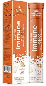 Immune Support Effervescent 20 Tablets | With Vitamin C + Zinc + Selenium | No Added Sugar | Orange Flavor | 80 Grams