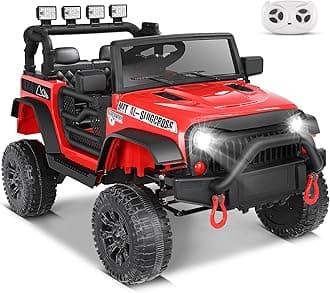 Hikole 24V Ride on Car w/Remote Control, Battery Operated Vehicles for Boys&Girls, Upgraded 2×200W Motors,Off-Road Power Wheels Truck, LED Lights, 3 Speeds, Gift, Red-24V-1 Seater