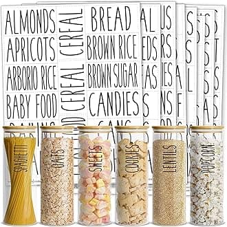 Talented Kitchen 136 Pantry Labels for Food Containers, Preprinted Clear Kitchen Food Labels for Organizing Storage Canisters & Jars, Black All Caps + Numbers Stickers (Water Resistant)