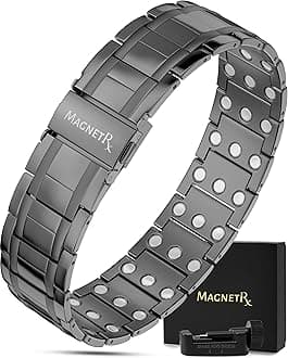 MagnetRX® 3X Strength Titanium Magnetic Bracelet – Magnetic Bracelets for Men – Premium Fold-Over Clasp & Adjustable Length with Sizing Tool (Gunmetal)