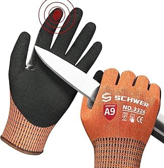 Schwer ProGuard Highest Level Cut Resistant Work Gloves PR3326 for Extreme Protection, ANSI A9 Cut Gloves with Reinforced Thumb, Non Slip, Non PFAS, Durable, Touch-screen, Orange 2 Pairs(XL)