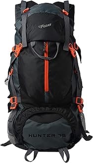 Hunter Black Grey Diamond 75L Rucksack with Shoe Compartment & Raincover | 1 Compartment & 2 Pockets | Water-Resistant Durable | Fits Upto 17 Inch Laptop | Ideal for Trekking, Hiking & Camping