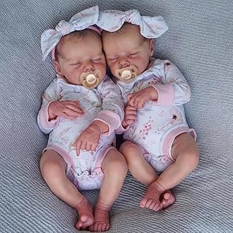 ADFO Lifelike Reborn Baby Dolls Twins, 17 inch Soft Vinyl Baby Dolls Sleeping Realistic Newborn Real Life Baby Boy Twins Girl Dolls with Clothes and Toy Gift for Kids Age 3+