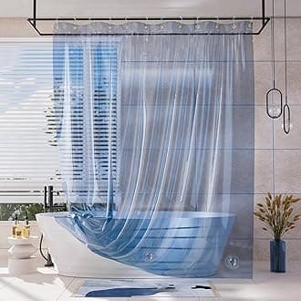 AmazerBath Shower Curtain Liner, 100% EVA Soft Clear Blue Heavy Duty Shower Curtain and Liner 2-in-1, 72x72 Luxury Plastic Weighted Bathroom Shower Liner, 12 Rustproof Grommets & 3 Heavyweight Stones