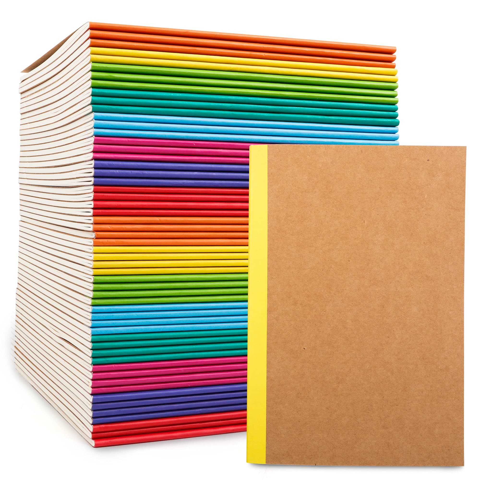 feela 56 Pack Composition Notebooks Bulk, Kraft Cover Lined Blank College Ruled Composition Travel Journals with Rainbow Spines For Women Students Business, 60 Pages, 8.3”x 5.5”, A5, 8 Colors