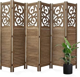 Room Divider Wood Carved Wall Divider Indoor Folding Portable Partition Screen for Home Office Garden Terrace - 6 Panel, 67 * 90inch (Dark Brown)