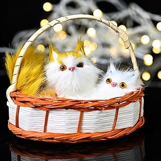 HindCraft Cat Soft Toys - Cat in Basket Mini Kitten Doll with Realistic Meow Sounds - Touch-Activated Cat Toy Doll Decor for Office Desk, Handheld Gift for Kids, Boys, Girls & Girlfriend