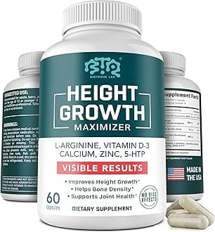 PEAKRISE Height Growth Vitamin Pills - L-Arginine Calcium Zinc Supplement Without Growth Hormone for Everybody - 60 Capsules