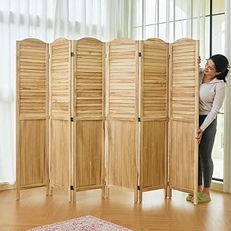 Room Dividers, 5.75Ft Individual Privacy Screens Foldable Wooden Louver & MDF Stable Wall Divider for Home Office Bedroom, 6 Panels (Natural)