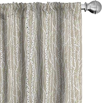 Ambesonne Birch Tree Curtains 2 Panel Set, Forest Fresh Foliage Nature Abstract Tree Trunks with Black Spots, Lightweight Window Treatment Living Room Bedroom Decor, 56" x 84", Tan Pale Green Black