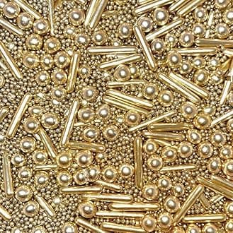 Sprinkles Pearl Sugar Candy 100g/ 3.52oz Mix Size Baking Cake Decorations Cupcake Toppers Cookie Decorating Ice Cream Celebrations Shaker Jar Wedding Shower Party Christmas (Gold)