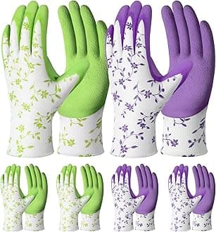 Pleneal Gardening Gloves for Women Men - 6/3 Pairs Garden Gloves with Grip, Latex Coated Working Glove, Medium Size
