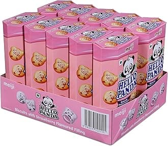 Hello Panda Biscuits With Strawberry Flavoured Filling| Bite Sized Biscuits Filled With Strawberry Flavoured Cream|(Pack Of 10-470G)