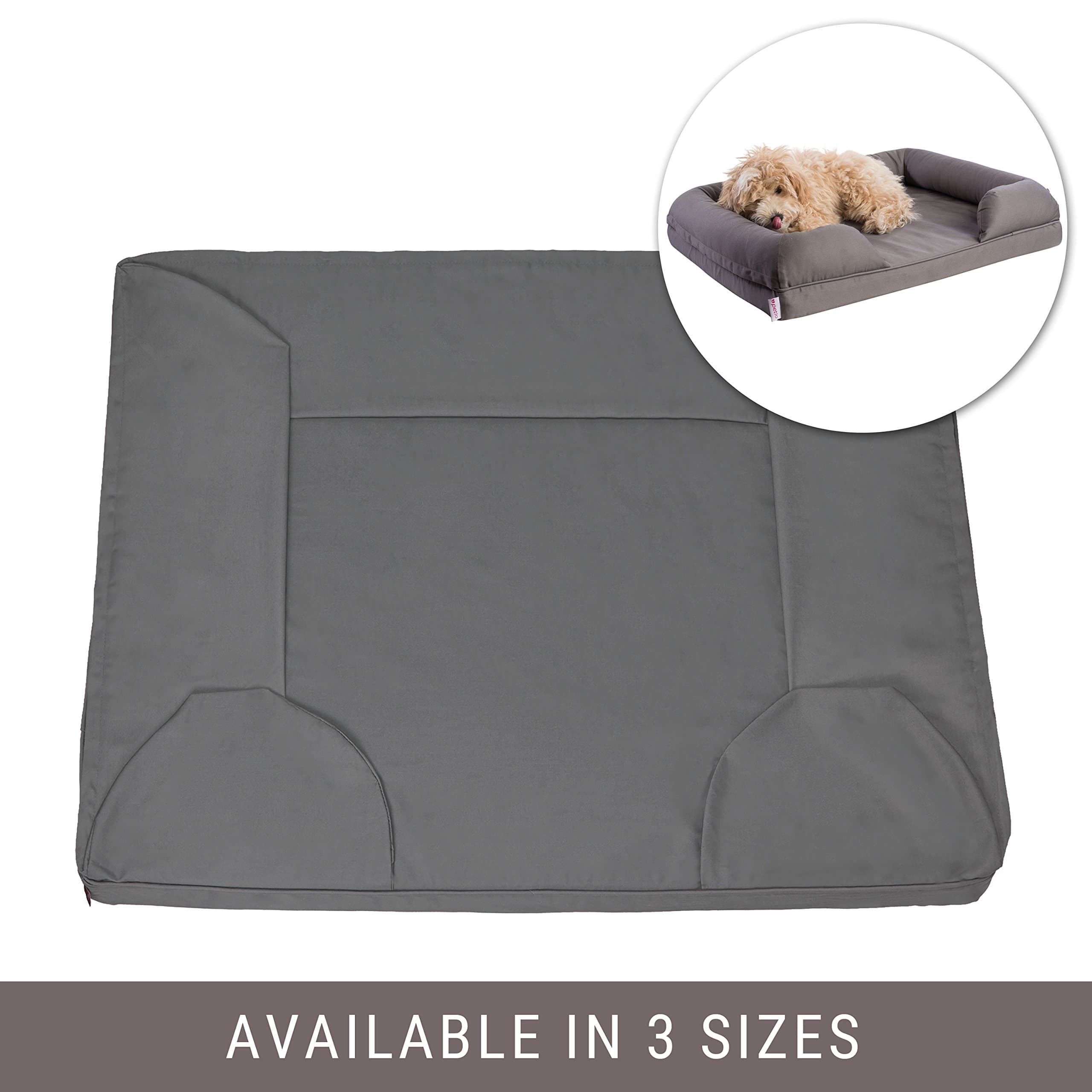 Petlo Gray Pet Sofa Bed Replacement Cover - Removable Water and Scratch Resistant - Machine Washable and Easy to Clean - Dual Zipper with Gusset - Small 27" x 22" x 5.5"