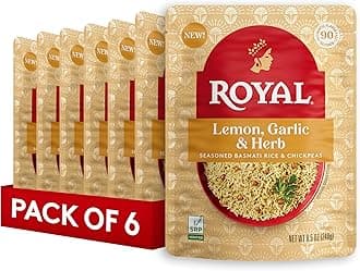 Royal Lemon, Garlic, and Herb Basmati White Rice and Chickpeas - Ready to Heat Microwavable Pouch, 8.5 oz (Pack of 6)