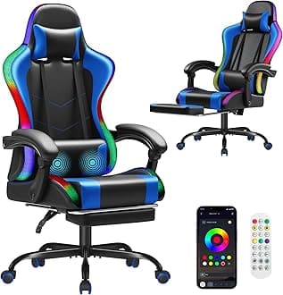 Homall Gaming Chair, Video Game Chair with Footrest and Massage Lumbar Support, Ergonomic Computer Chair Height Adjustable with Swivel Seat and Headrest (RGB Blue)