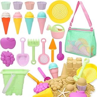 Tagitary Beach Sand Toys for Kids, Beach Toys 23PCS Set with Ice Cream Cake Sand Molds, Mesh Beach Bag, Bucket, Watering Can, Shovel, Rake - Ideal for Toddler Sandbox, Outdoor Play and Beach Travel