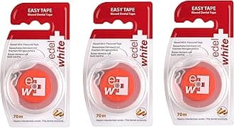 edel+white Easy Tape - Waxed Dental Tape Floss, Mint Flavored, Wide & Thick Dental Tape Floss for Teeth, 76 yds of Floss Tape, Plaque Remover, Easy on Gums & Teeth, Swiss Oral Care -Pack of 3