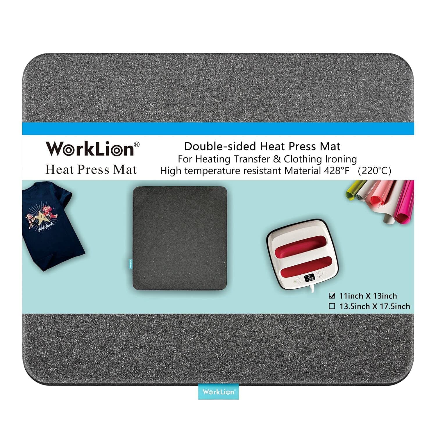 WORKLION Heat Press Mat 11"x13": Double-Sided Heat-Resistant Materials Protective Resistant Mat for Cricut Easypress/Easypress 2 & HTV Craft Vinyl Ironing Insulation Transfer Projects