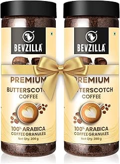 Bevzilla Butterscotch Flavoured Instant Coffee Powder – 400 Gram (200gx2) | Arabica Beans | Perfect for Espresso, Latte & Cappuccino | Enjoy Hot & Cold Brews