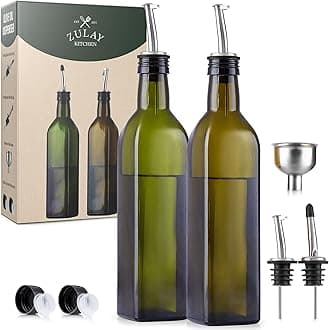 (2 pack) Zulay 17oz Olive Oil Dispenser Bottle For Kitchen - Glass Olive Oil Bottles With 2 Spouts, 2 Removable Corks, 2 Caps, & 1 Funnel - Oil Bottle For Kitchen & Storing Liquids