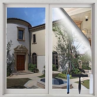 Volcanics One Way Window Privacy Film with Installation Tools, Sun Blocking Window Tinting Film for Home Heat Control Mirror Tint Film Static Cling 17.5 x 78.3 Inches, Silver